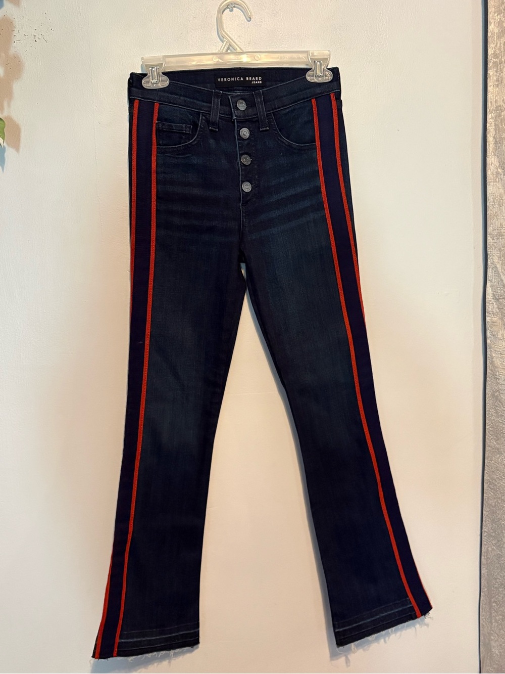 NWOT Veronica Beard Black Jeans with Red Side Stripes CAROLYN 10” BABY BOOT
